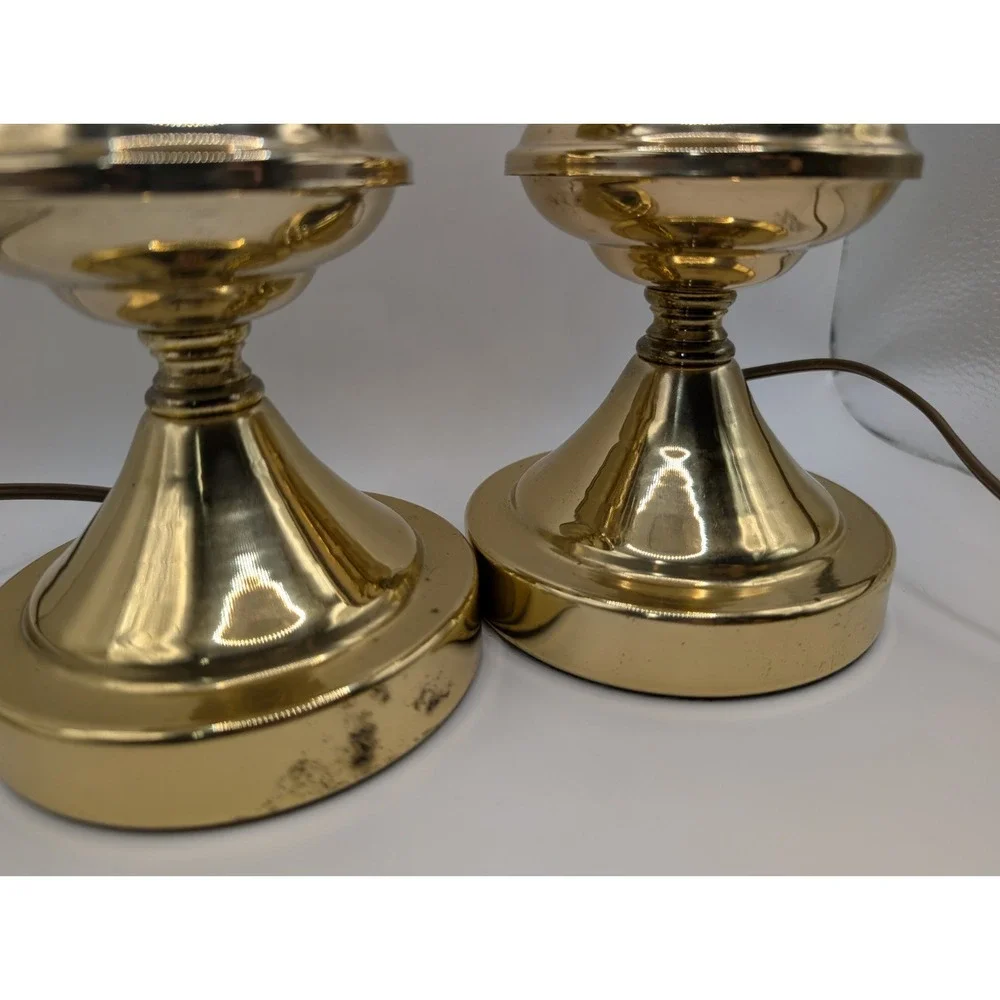 Vintage Pair Turn Key Brass Hurricane Parlor Lamp Bases Electric No Shades